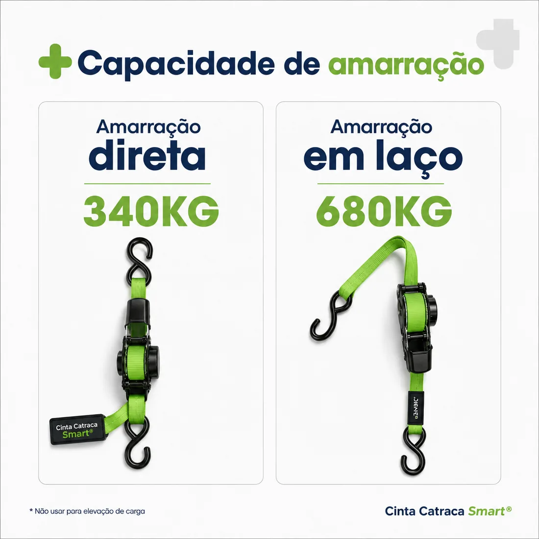 Capacidade de amarração: 340KG em amarração direta e 680KG em amarração em laço